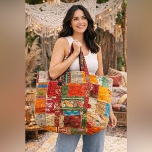 Colorful Patchwork Large Tote Bag